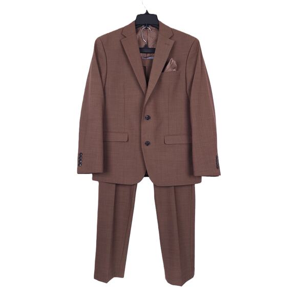 Bar III Men's Slim-Fit Stretch Wool 2-Piece Suit Rust Brown Solid 42S 34x34 NWOT - Picture 1 of 13